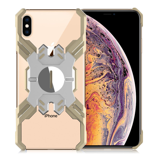 iPhone Xs Max Heroes sarjan X-kuviollinen metalli hybriidi takasuoja kuori - Hopea/ Kulta