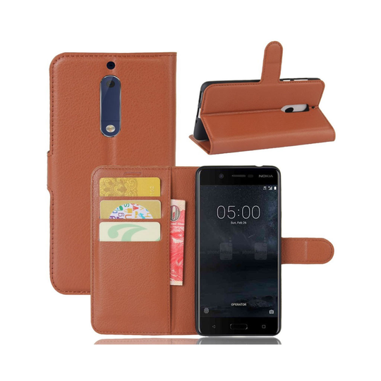 Nokia 5 litsitekstuurinen nahkakotelo - Ruskea