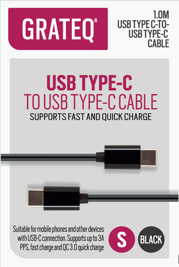 GRATEQ USB C - USB C LATAUSKAAPELI QUICK 1M MUSTA