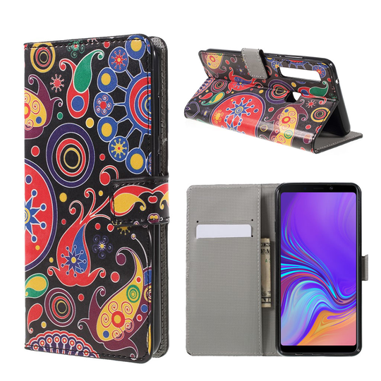 Samsung Galaxy A9 (2018) kuviollinen synteetti nahkainen lompakko suojakotelo kortti ja seteli paikoilla - Kasmir Kukat