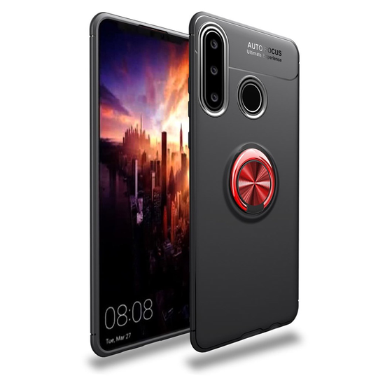Huawei P30 Lite takatuki suojakotelo rengaspidikkeellä - Musta / Punainen