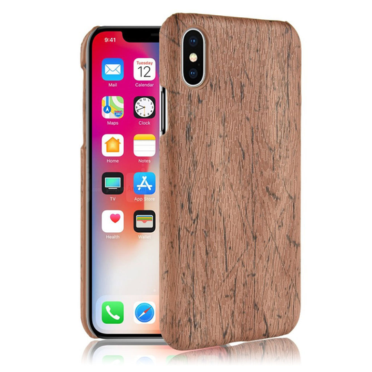 iPhone Xs Max Puun Rakenne Pintainen Synteetti Nahkainen Takasuoja Kuori - Ruskea