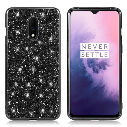 Glitter OnePlus 7 kuoret - Musta
