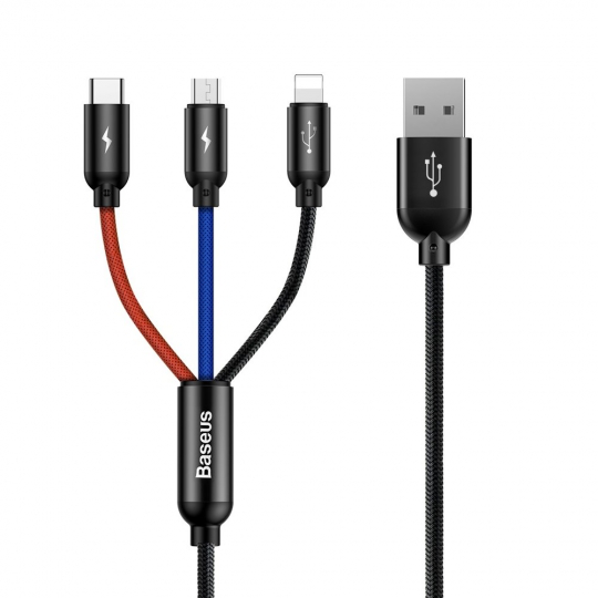 Baseus 3 in 1 kaapeli - USB-C micro-USB ja Lightning 3.5A - 120cm