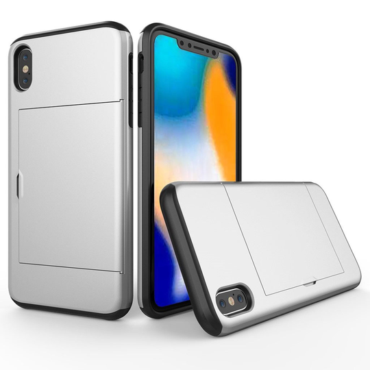 iPhone 9 Plus Hybriidi Matta Metalli Muovinen Takasuoja Kuori Kortti Paikalla - Hopea