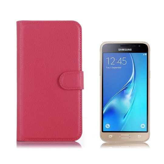 Samsung Galaxy J3 / J3 (2016) Litsi Pintainen Nahkakotelo - Kuuma Pinkki
