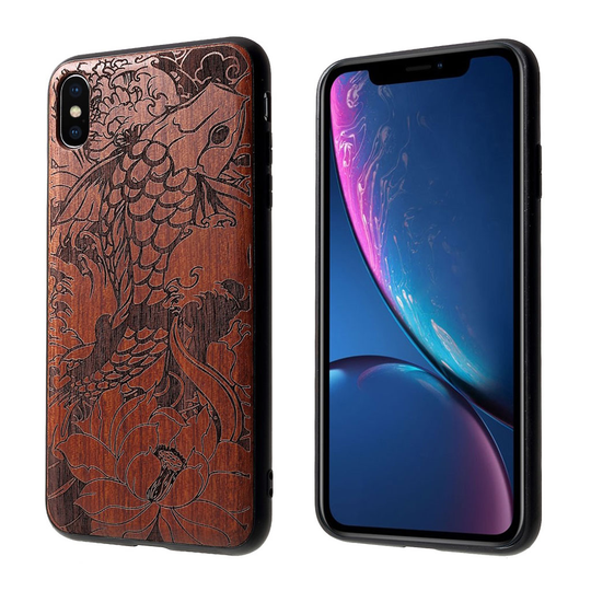 iPhone Xs Max kova puinen printti kuviollinen silikooni muovinen suojakuori - Kala Ja Lotus
