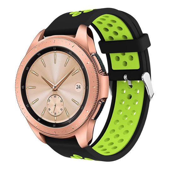 Samsung Galaxy Watch (42mm) Ontto kaksisävyinen silikooni muovinen kellon vaihto ranneke - Musta/ Vihreä