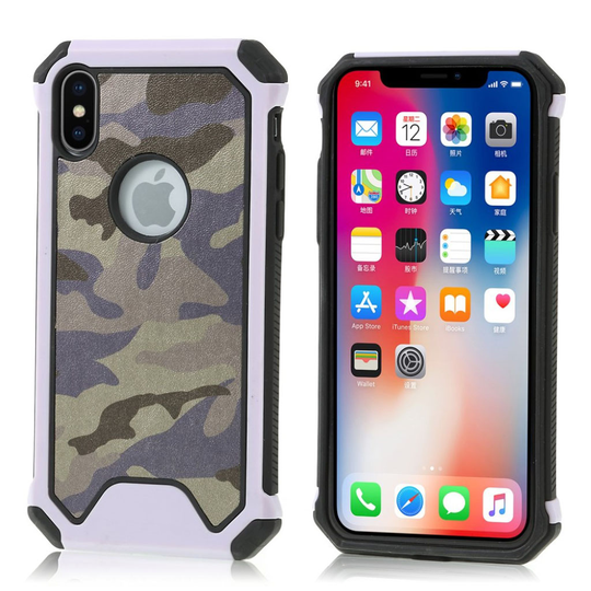 iPhone XS Kamo kuviollinen synteetti nahkainen hybriidi muovinen takasuoja kuori - Violetti
