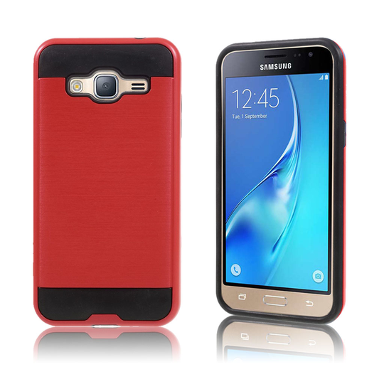 Samsung Galaxy J3 (2016) / J3 2-in-1 Harjattu Yhdistelmä Kuori - Punainen