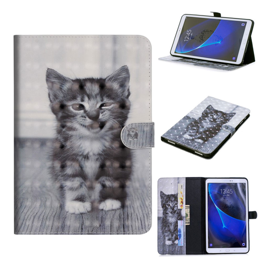 Samsung Galaxy Tab A 10.1 (2016) kuvioitu nahkainen flip suojakotelo - Suloinen Kissa