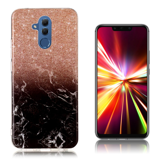 Huawei Mate 20 Lite marmori IMD kuviollinen silikooni muovinen joustava takasuoja kuori - Ruusu Kulta/ Musta