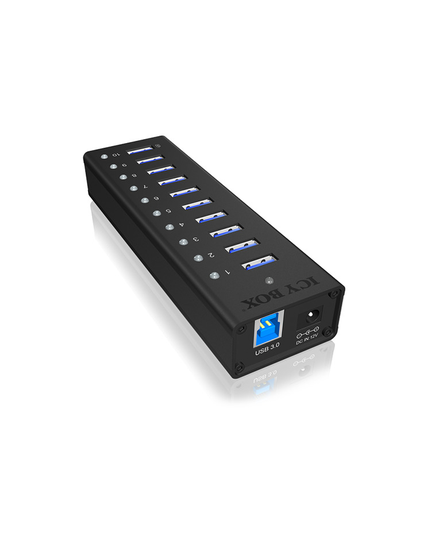 IB-AC6110 USB 3.0 -hubi, 10 Porttia, Latausportti, 5 V 2,1 A, Musta