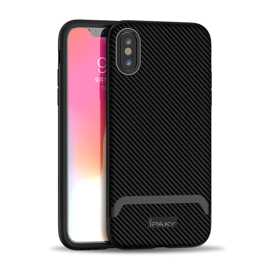 iPhone 9 Plus IPAKY Puskuri Muovinen Takasuoja Kuori Hiilikuitu Harjatulla Pinnalla - Musta