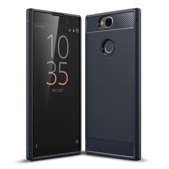 Sony Xperia XA2 Plus Hiilikuitu Harjattu ´Pehmeä Muovinen Takasuoja Kuori - Tumman Sininen
