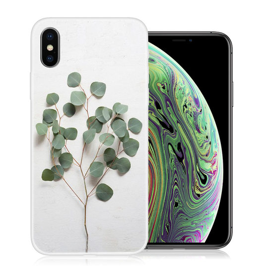 iPhone XS kuviollinen silikooni muovinen joustava suojakuori - Vihreät Lehdet