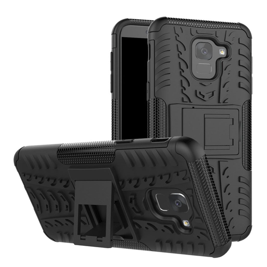 Samsung Galaxy J6 (2018) Renkaan Näköinen PC Ja TPU 2 in 1 Hybriidi Suoja Kuori - Musta