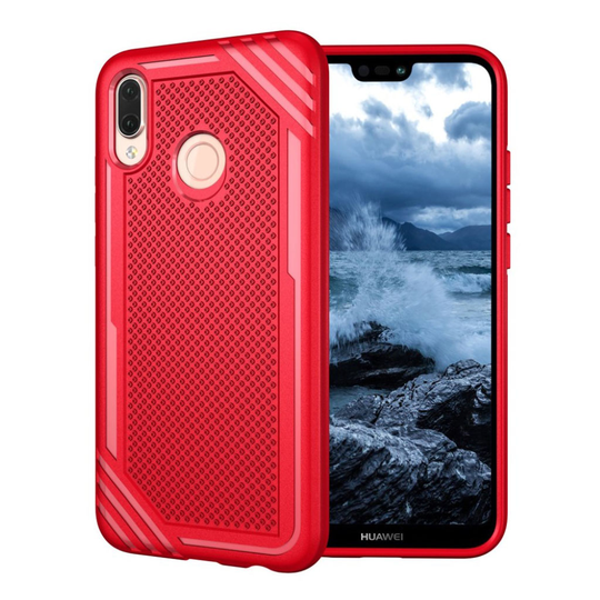 Huawei P20 Lite Anti-Slip Kilpi Kova TPU Muovi Taksuoja Kuori - Punainen