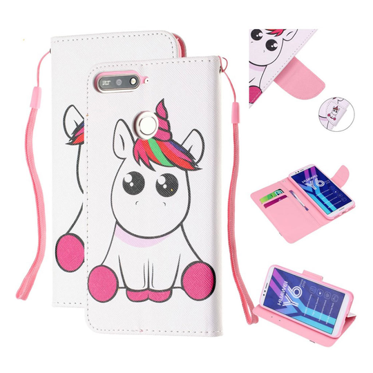 Huawei Y6 2018 kuvioitu nahkainen suojakotelo - Yksisarvinen