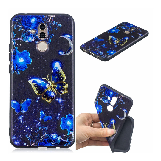 Huawei Mate 20 Lite silikooni muovinen kuviollinen pehmeä takasuoja kuori - Sininen Perhonen