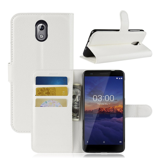 Nokia 3.1 Liitsihedelmän Jyväinen Synteetti Nahkainen lompakko Suoja Kotelo - Valkoinen