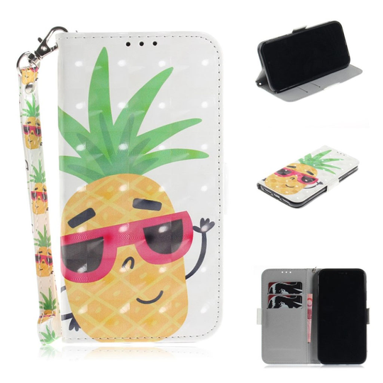 iPhone 9 Kimalteleva Kuviollinen Synteetti Nahkainen Lompakko Suojakotelo - Ananas Rilleillä
