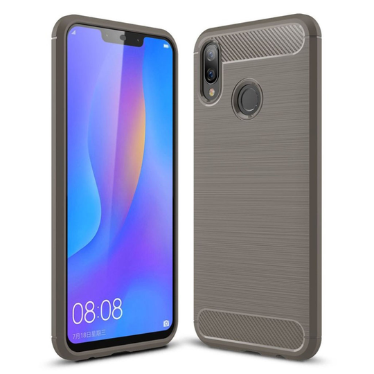 Huawei P Smart Plus hiilikuitu harjattu silikooni muovinen takasuoja kuori - Harmaa