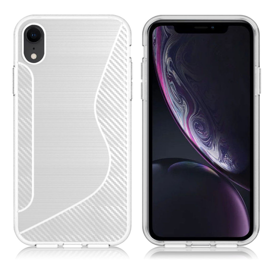 iPhone Xr S-muoto kuviollinen hiilikuitu harjattu silikooni muovinen takasuoja kuori - Valkoinen