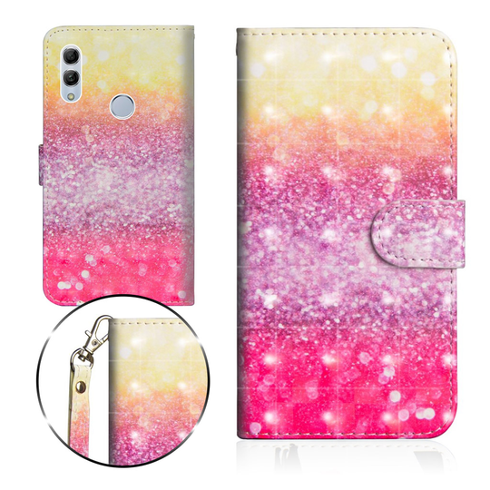 Huawei P Smart 2019 vaalea piste koriste nahkainen flip Suojakotelo - Glitteri Elementtejä