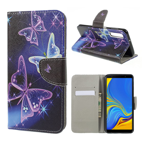 Samsung Galaxy A7 (2018) kuviollinen ristikko pintainen synteetti nahka lompakko kotelo kortti paikoilla - Kimalle Perhoset