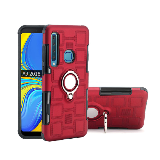 Samsung Galaxy A9 (2018) geometrinen kuosi hybrid suojakotelo - Punainen