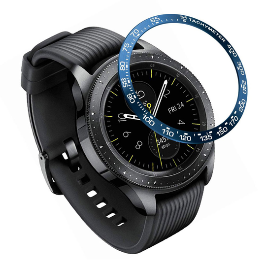 Samsung Galaxy Watch (42mm) stainless steel bezel - Blue Ring White Text