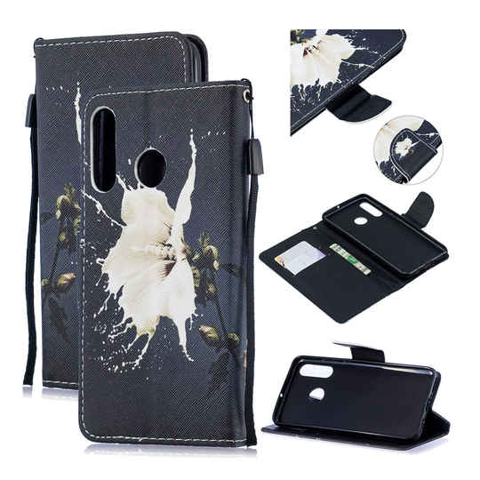 Huawei P30 Lite pattern leather case - White Flower