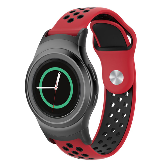 Samsung Gear S2 ontto silikooni muovinen kaksisävyinen vaihto ranneke - Punainen/ Musta