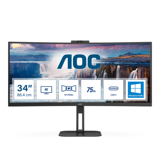 AOC CU34V5CW 34" UWQHD VA CURVED HAS WEBCAM DP/HDMI/USB-C PD 65W