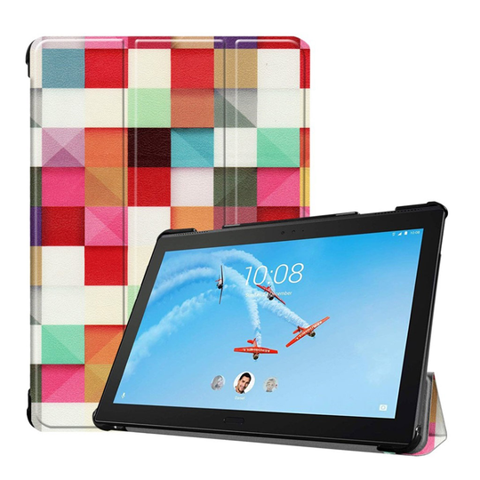 Lenovo Tab P10 kuvioitu nahkainen flip suojakotelo - Värikäs Ruudukot