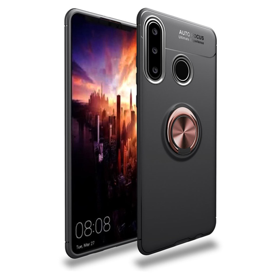 Huawei P30 Lite takatuki suojakotelo rengaspidikkeellä - Musta / Punakulta