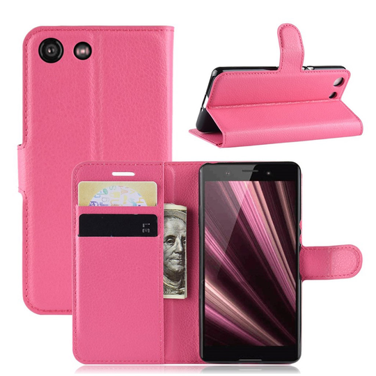 Sony Xperia XZ4 Compact litsi pintainen nahkainen flip suojakotelo - Rose