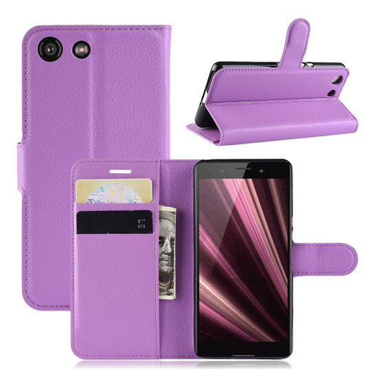 Sony Xperia XZ4 Compact litsi pintainen nahkainen flip suojakotelo - Violetti