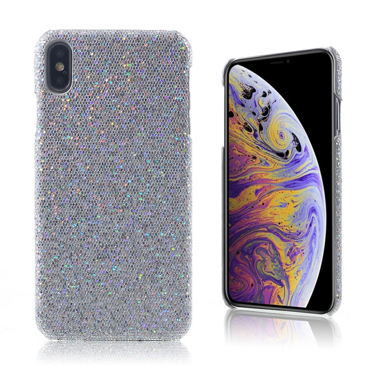 iPhone Xs Max synteetti nahalla pinnoitettu kova muovinen takasuoja kuori - Hopea Kimalle
