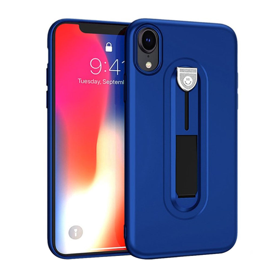 iPhone 9 Matta Pintainen Muovinen Takasuoja Kuori Jalkatuella - Sininen