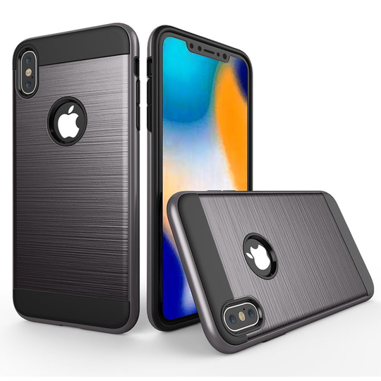 iPhone 9 Hybriidi Muovinen Kova Harjattu Pintainen Takasuoja Kuori - Harmaa