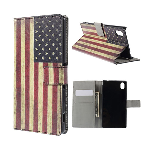 Moberg Sony Xperia M4 Aqua Nahkakotelo Korttitaskuilla - Vintage USA Lippu