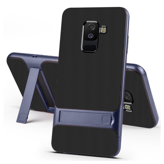 Samsung Galaxy A6 Plus (2018) ELEGANCE Hybriidi Muovinen Takasuoja Kuori Jalkatuella - Sininen