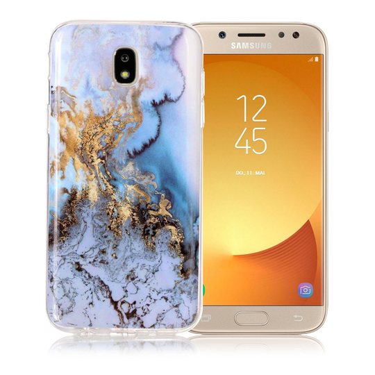 Samsung Galaxy J5 (2017) Marmori Kuviollinen IMD Geeli TPU Takasuoja Kuori - Kulta/ Sininen