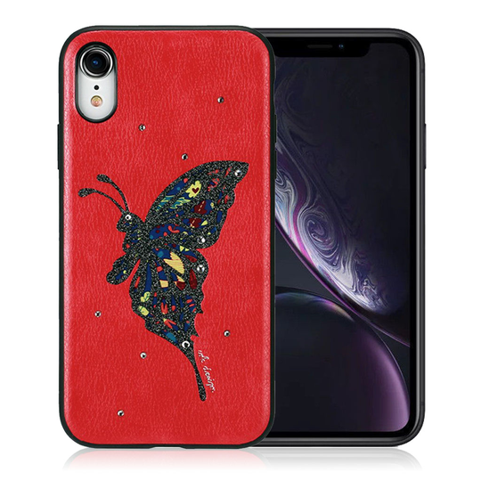 iPhone Xr WK Timantti perhos kuviollinen hybriidi takasuoja kuori - Punainen