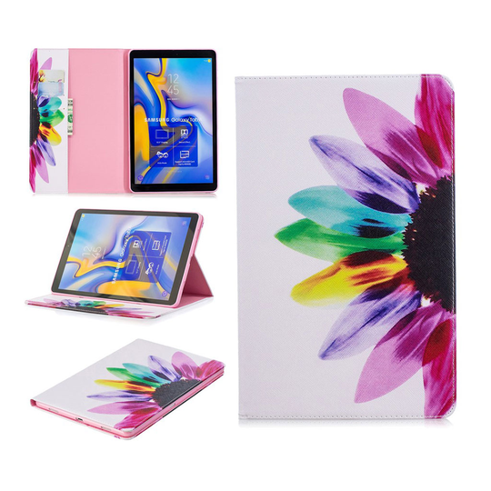 Samsung Galaxy Tab A 10.5 kuviollinen seisova mallinen synteetti nahkainen suojakotelo missä kortti paikat - Värikkäät Terälehdet
