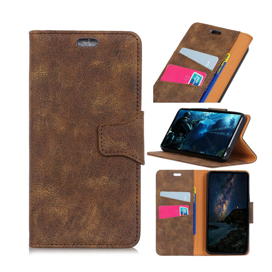 Motorola One Power retro leather flip case - Coffee