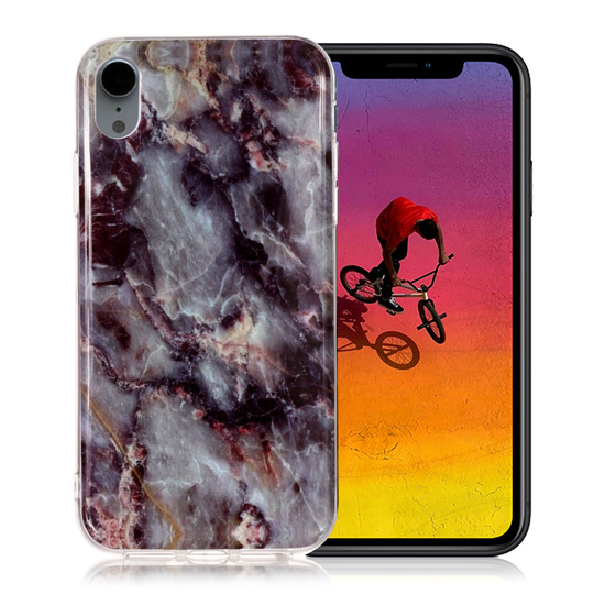 iPhone Xr Marmori IMD Kuviollinen Muovinen Takasuoja Kuori - Harmaa/ Musta