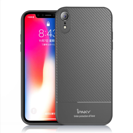 iPhone 9 IPAKY Hiilikuitu Harjattu Rakenne Pintainen Muovi Takasuoja Kuori - Harmaa
